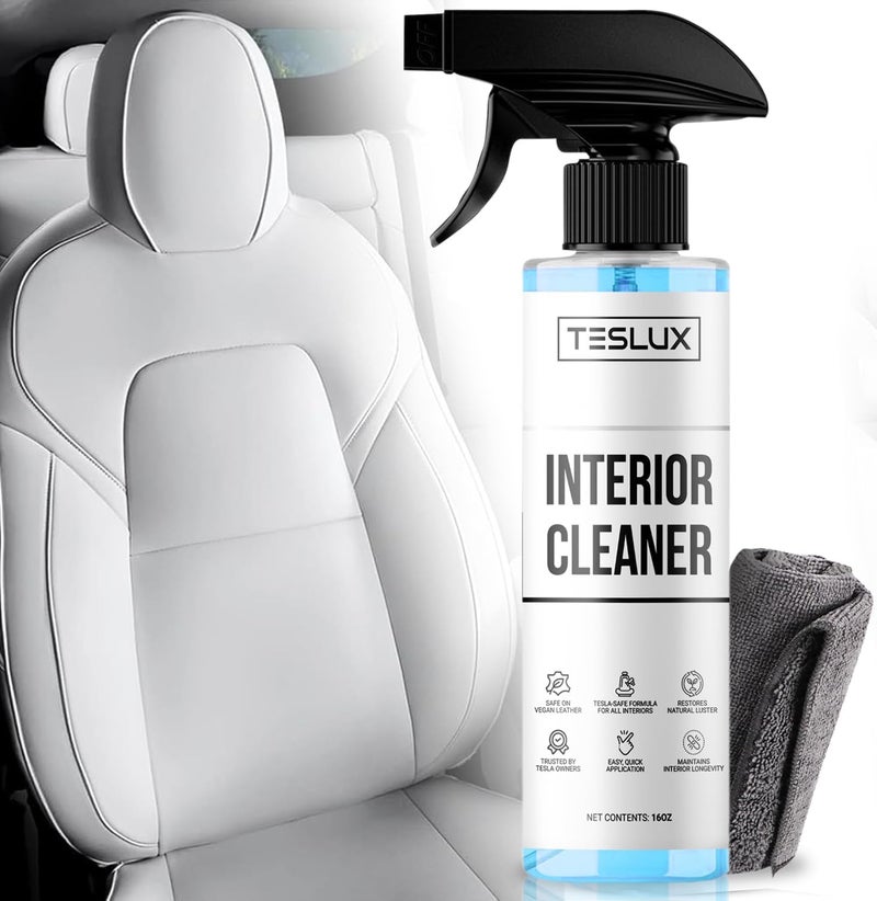 Teslux Interior Cleaner For Tesla White & Black Vegan Leather - Stain Remover - Solution for Complete Interior Cleaning - Ideal for Seats, Doors, Console, Dash - Accessories For Tesla Model 3, Y, S, X - Image 1